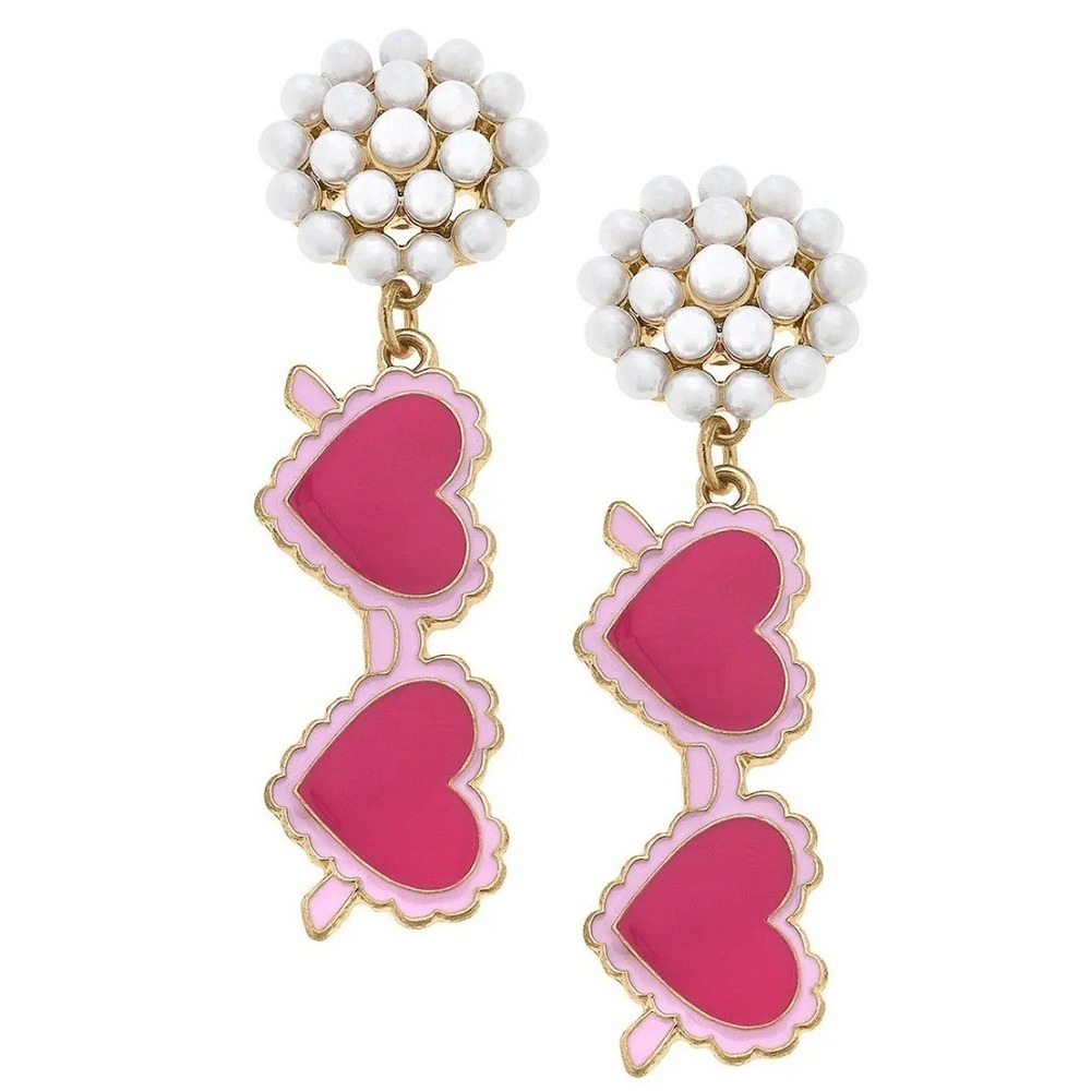 CANVAS STYLE Charming Heart Sunglasses Dangle Earrings Faux Pearl Stud NWT
